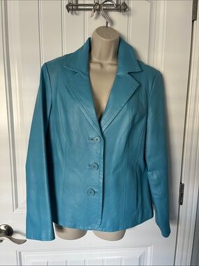 Dialogue Teal Leather Blazer